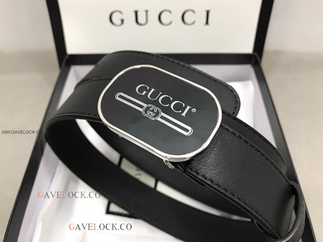 Gucci '80 Smooth Leather Belt Retro Black & Silver Buckle